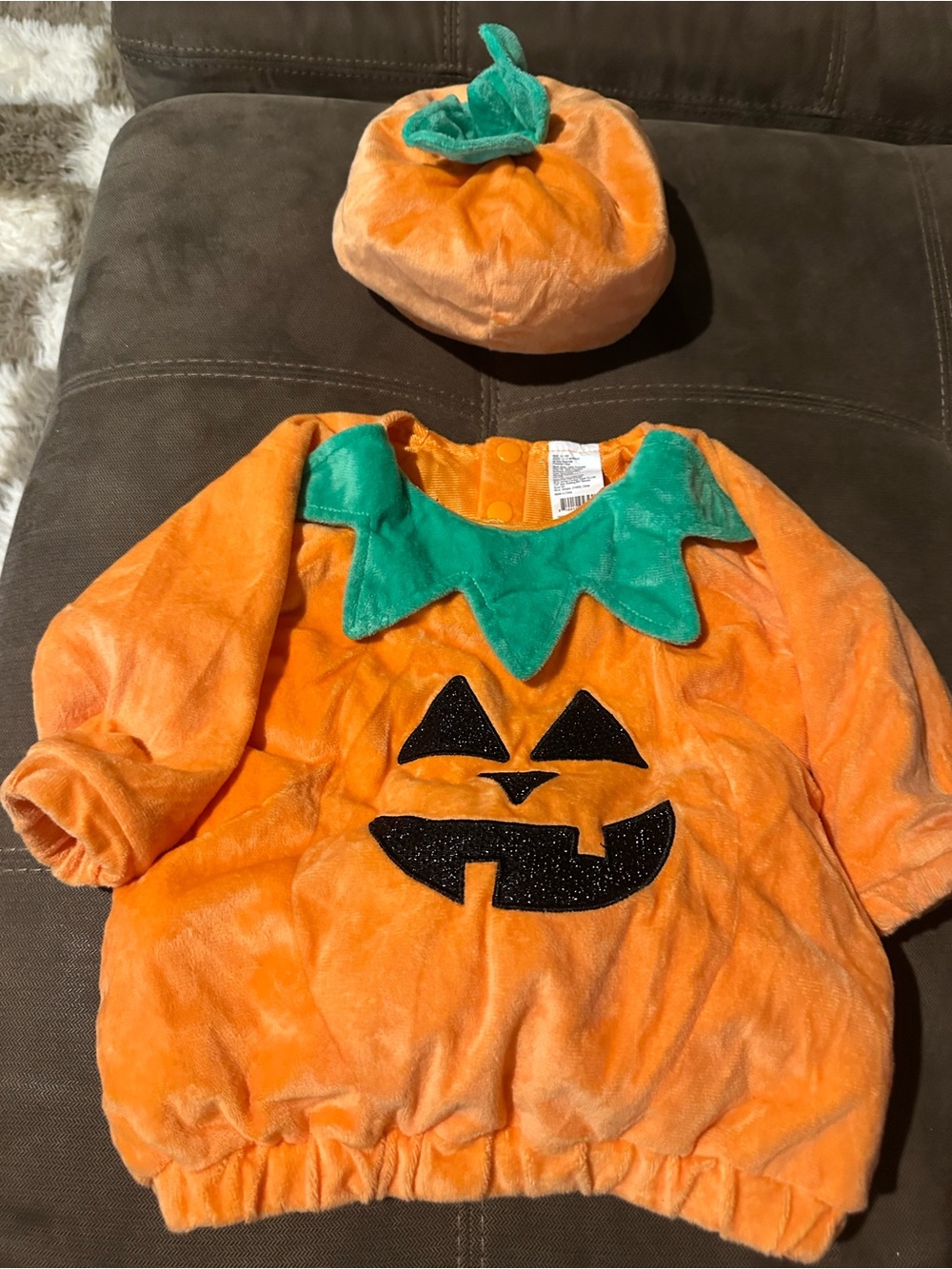 Carter's Plush Orange Pumpkin Costume with Green Leaf Collar and Hat
